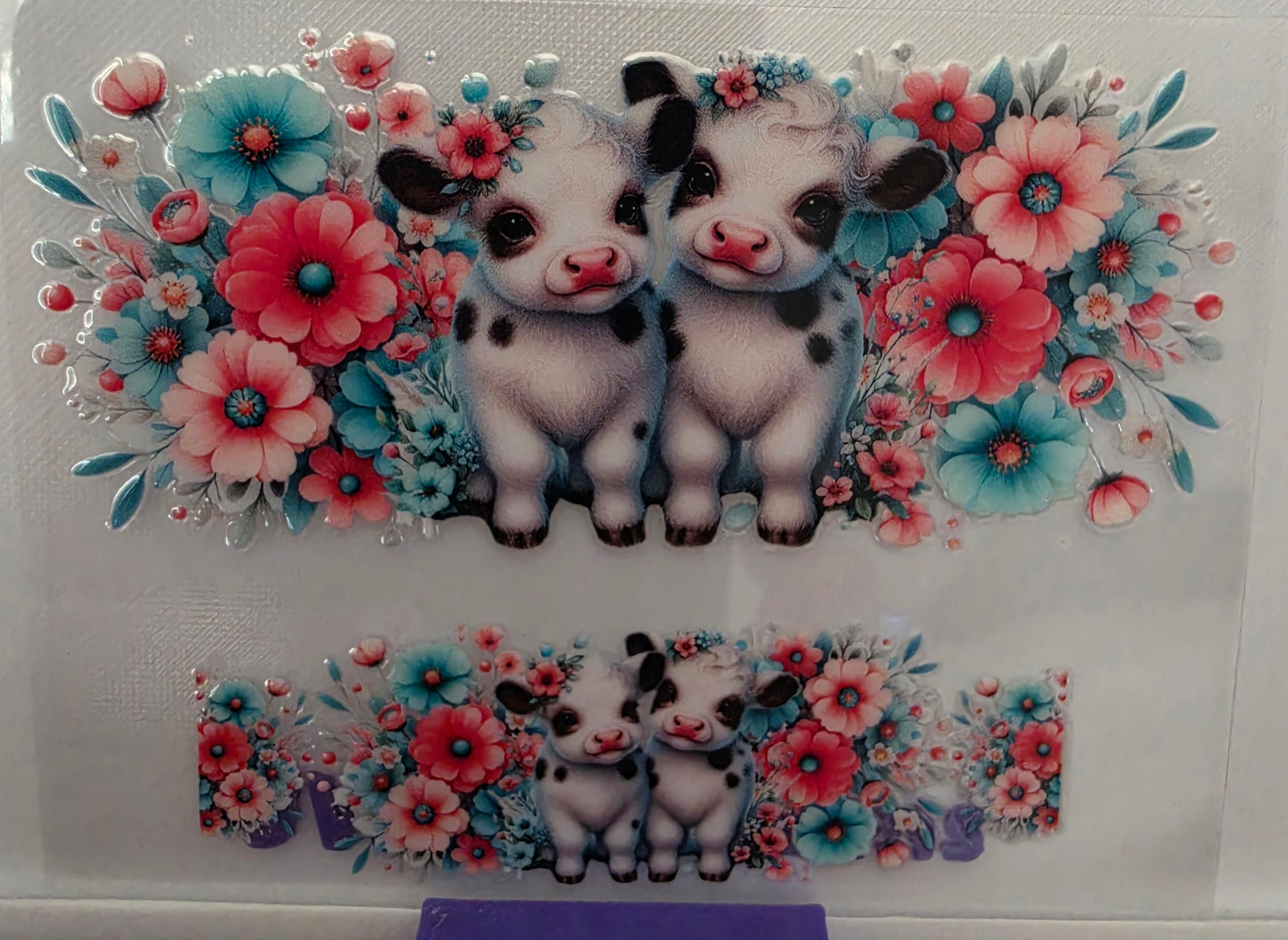 D36- White Floral Cow Stanly Keychain Decal