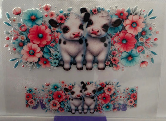 D36- White Floral Cow Stanly Keychain Decal